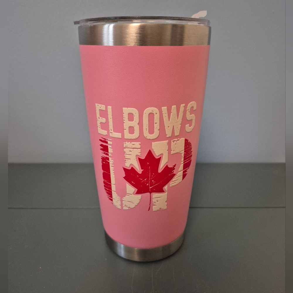 20oz Pink Tumbler with Red Maple Leaf Design